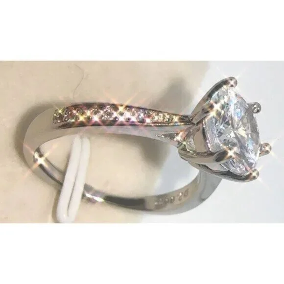 Silver Wedding Ring Diamond Simulant Adjustable Size - Picture 4 of 11